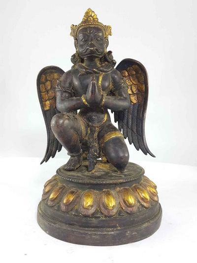 Copper Statue Of Sitting Garuda, [golden Paint], [antique Finishing]