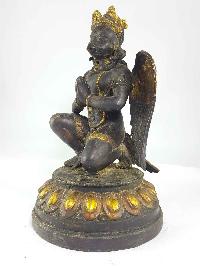 Copper Statue Of Sitting Garuda, [golden Paint], [antique Finishing]