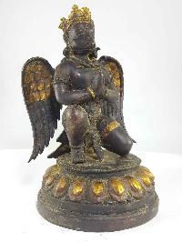Copper Statue Of Sitting Garuda, [golden Paint], [antique Finishing]