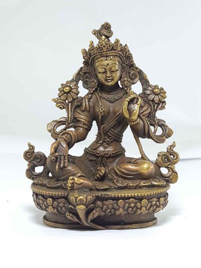 Small High Quality Statue Of Green Tara Antique Finishing