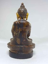 Copper Shakyamuni Buddha With Wooden Base And Antique Finishing