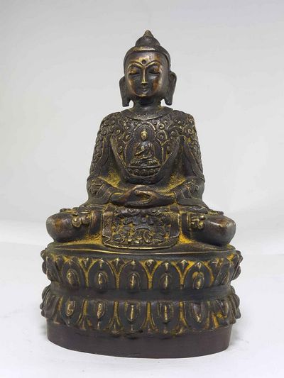 Copper Amitata Buddha Statue With Antique Finishing And Life Story Carving