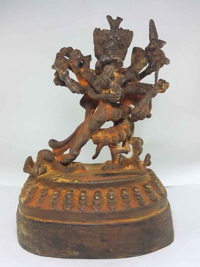 Brass Chakrasamvara - Heruka Statue With Wooden Base And Antique Finishing