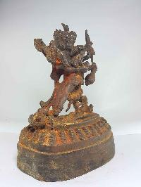 Brass Chakrasamvara - Heruka Statue With Wooden Base And Antique Finishing