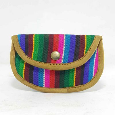 Leather And Gheri Cotton Purse [button Lock]