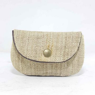 Leather And Gheri Cotton Purse [button Lock]
