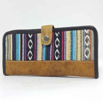 Leather And Gheri Cotton Purse [7 Pocket], [1 Zip], [button Lock]