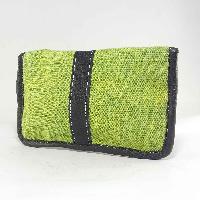 Leather And Gheri Cotton Purse [2 Pocket], [1 Zip], [button Lock]