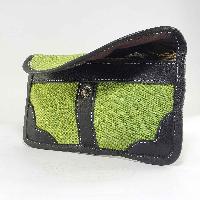 Leather And Gheri Cotton Purse [2 Pocket], [1 Zip], [button Lock]