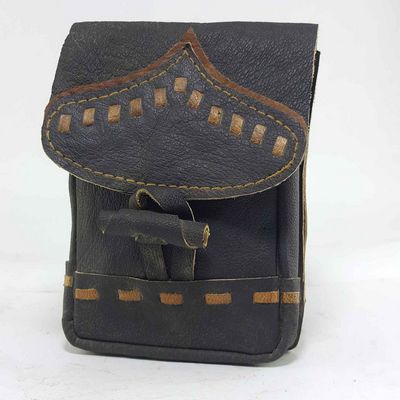 Pure Leather Handmade Belt Bag [all Hand Stitched], [1 Pocket], [leather Button Lock], [black]