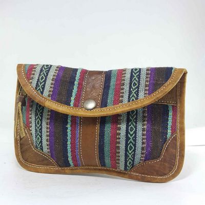 Gheri Cotton And Leather Shoulder Bag [2 Pocket], [1 Zip], [button Lock]