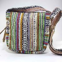 Gheri Cotton And Leather Shoulder Bag [2 Pocket], [1 Zip], [amber Button Lock]