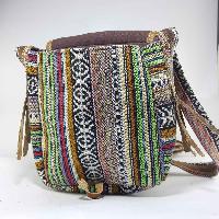 Gheri Cotton And Leather Shoulder Bag [2 Pocket], [1 Zip], [amber Button Lock]