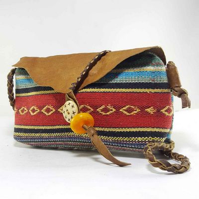 Gheri Cotton And Leather Shoulder Bag [1 Pocket], [1 Zip], [imitation Amber Button Lock]