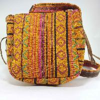 Gheri Cotton And Leather Shoulder Bag [2 Pocket], [1 Zip], [amber Button Lock]