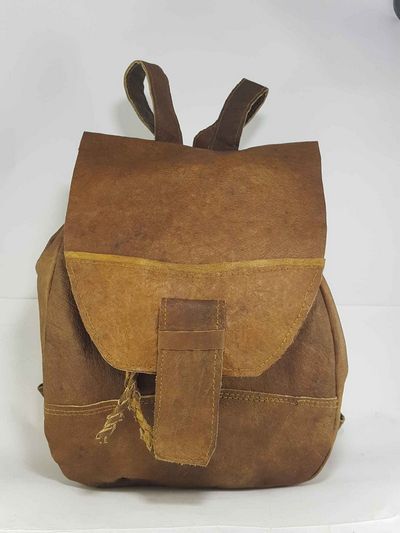 Himalayan Yak Leather Backpack Bag [1 Pocket], [leather Lace, Leath Stripe Lock]