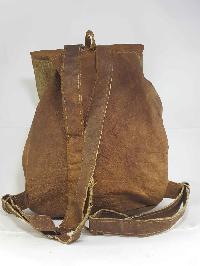 Himalayan Yak Leather Backpack Bag [1 Pocket], [leather Lace, Leath Stripe Lock]