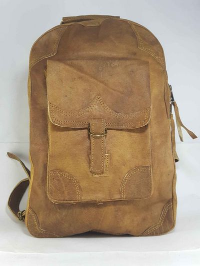 Himalayan Yak Leather Backpack Bag [2 Pocket], [1 Zip], [leather Stripe Lock]