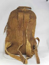 Himalayan Yak Leather Backpack Bag [2 Pocket], [1 Zip], [leather Stripe Lock]