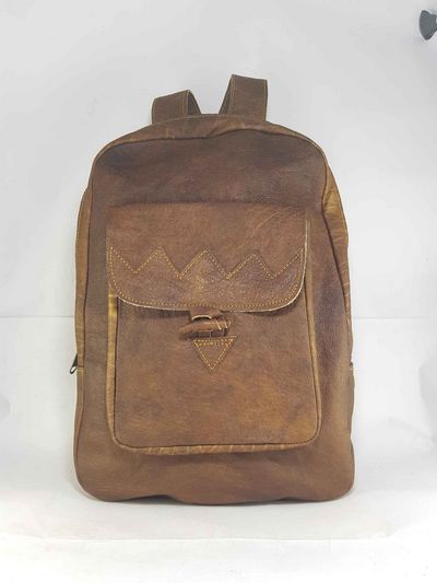 Himalayan Yak Leather Backpack Bag [2 Pocket], [1 Zip], [leather Bottom Lock]