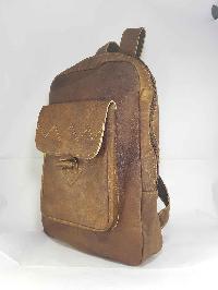 Himalayan Yak Leather Backpack Bag [2 Pocket], [1 Zip], [leather Bottom Lock]