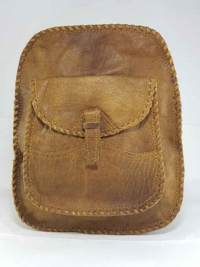 Himalayan Yak Leather Backpack Bag [2 Pocket], [1 Zip], [leather Stripe Lock]