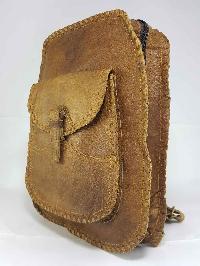 Himalayan Yak Leather Backpack Bag [2 Pocket], [1 Zip], [leather Stripe Lock]