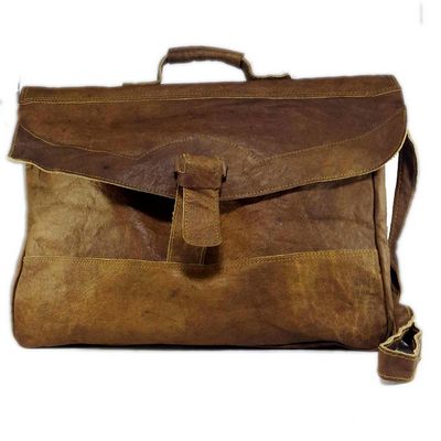 Himalayan Yak Leather Office Shoulder Bag [1 Pocket], [leather Stripe Lock]