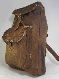 Himalayan Yak Leather Backpack Bag [2 Pocket], [leather Strip Lock], [leather Button Lock], [leather Lace]