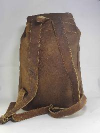 Himalayan Yak Leather Backpack Bag [2 Pocket], [leather Strip Lock], [leather Button Lock], [leather Lace]