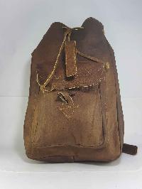 Himalayan Yak Leather Backpack Bag [2 Pocket], [leather Strip Lock], [leather Button Lock], [leather Lace]