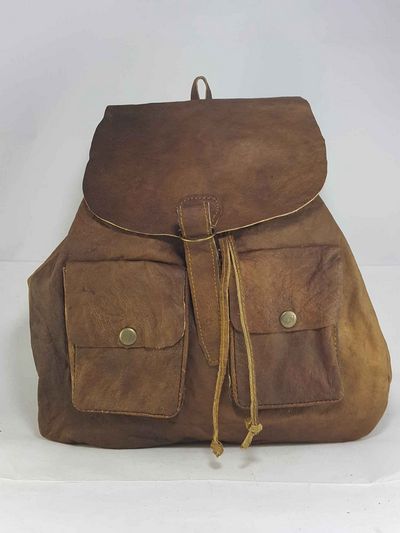 Himalayan Yak Leather Backpack Bag [3 Pocket], [2 Button Lock], [leather Lace], [1 Leather Stripe Lock]