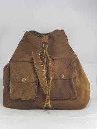 Himalayan Yak Leather Backpack Bag [3 Pocket], [2 Button Lock], [leather Lace], [1 Leather Stripe Lock]