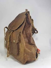 Himalayan Yak Leather Backpack Bag [3 Pocket], [2 Button Lock], [leather Lace], [1 Leather Stripe Lock]
