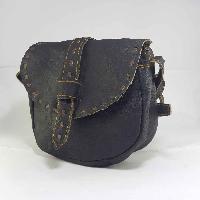 Himalayan Yak Leather Shoulder Bag [1 Zip], [1 Pocket], [leather Strip Lock]