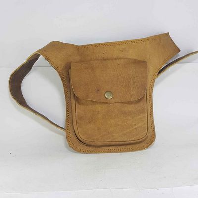 Himalayan Yak Leather [waist Bag], [1 Zip], [2 Pocket], [button Lock]