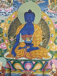 Medicine Buddha Real Hand Painted Thanka Painting [real Gold], [hq], [one Hair Brush], [lamas Painting]