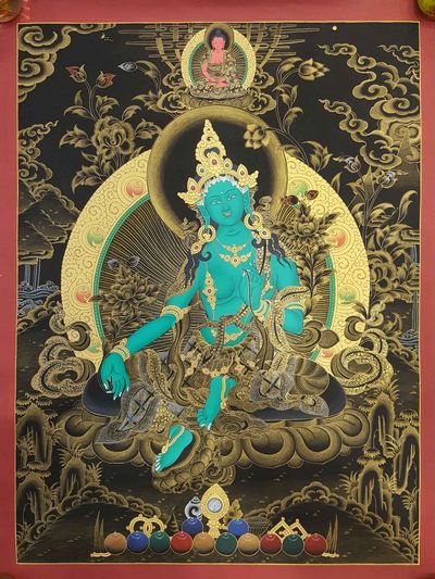 Green Tara Real Hand Painted Thanka Painting [real Gold], [hq]