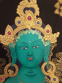 Green Tara Real Hand Painted Thanka Painting [real Gold], [hq]