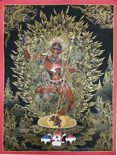 Vajravarahi - Dorje Phagmo Yogini Tibetan Hand Painted Thangka [real Gold]