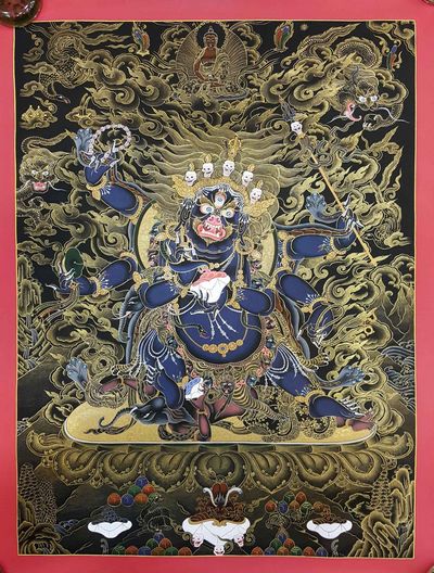 Black Mahakala Tibetan Hand Painted Thangka [real Gold]