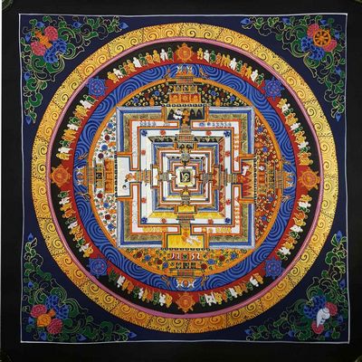Kalachakra Hand Painted Tibetan Thangka [medium], [dark Blue]