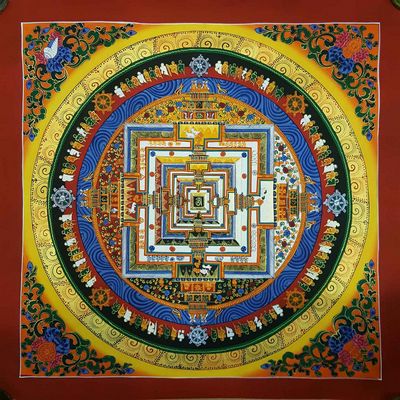 Kalachakra Hand Painted Tibetan Thangka [medium], [yellow]