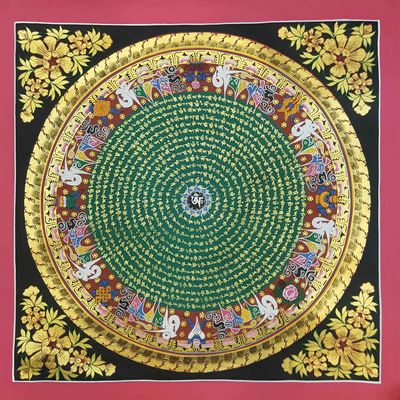 Om Mani Padme Hum Mantra Mandala Hand Made Tibetan Thangka