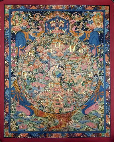 Wheel Of Life Hand Made Tibetan Thangka [smoke Antique]