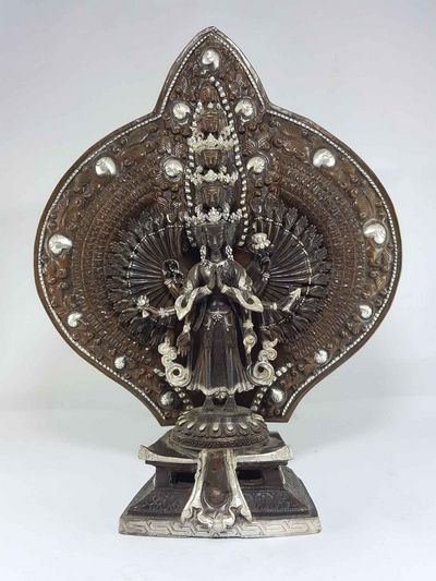 Sahasrabhuja Avalokitesvara Tibetan State [silver Plated Oxidized]