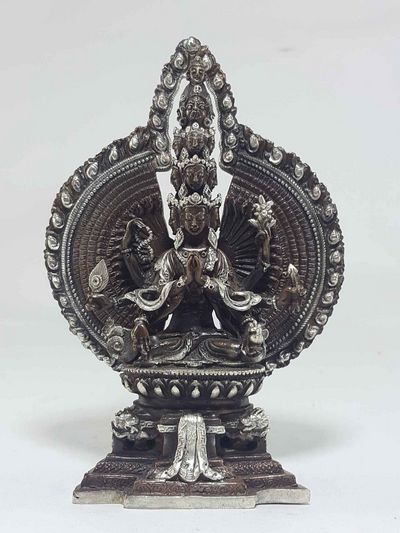 Sahasrabhuja Avalokitesvara Tibetan Statue [silver Plated], [oxidized]