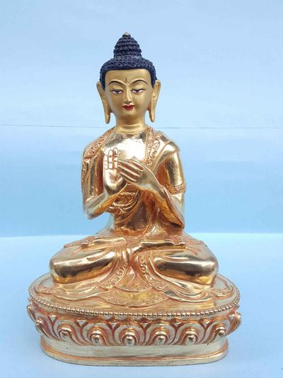Vairocana Buddha - Tibetan Handmade Statue [full Fire Gold Plated], [painted Face]