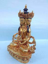 Three Faced God - Tibetan Handmade Statue [full Fire Gold Plated], [painted Face]