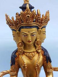 Three Faced God - Tibetan Handmade Statue [full Fire Gold Plated], [painted Face]